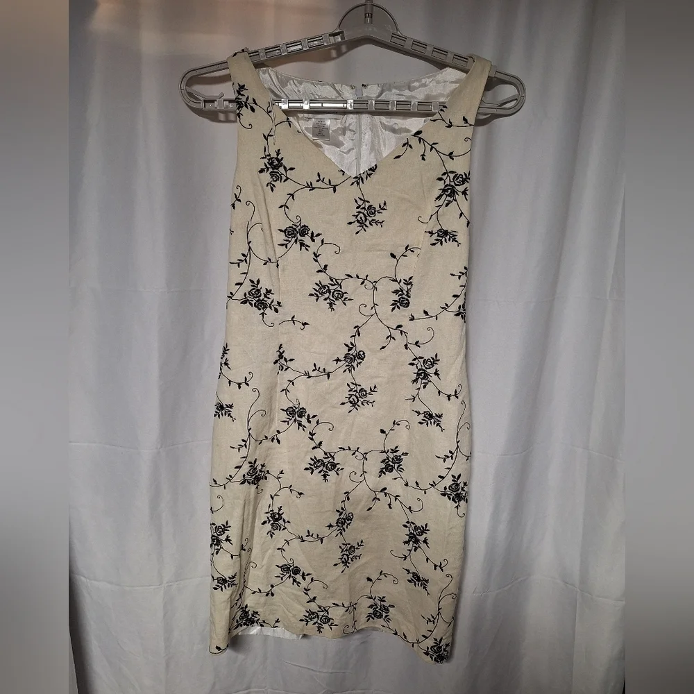 Elegant Cream and Black Floral Dress